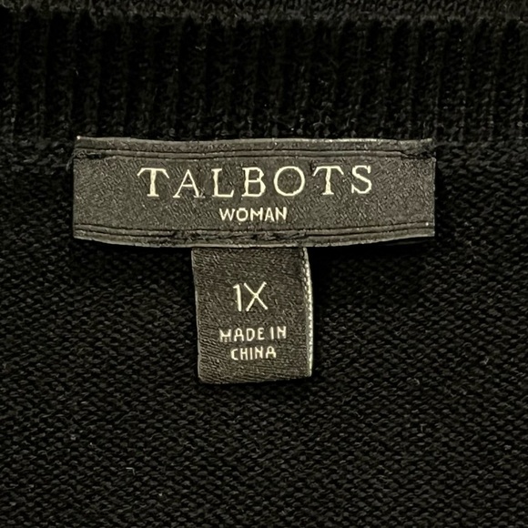 Talbots Cardigan Sweater Zebra Print Black White Classic 3/4 sleeve Size 1X - Picture 3 of 6